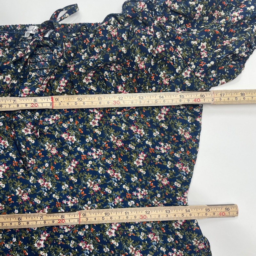 KTKK Inc Navy Ditsy Floral Milkmaid Mini Dress Puff Sleeve Smocked Back Fairy M - Picture 6 of 7
